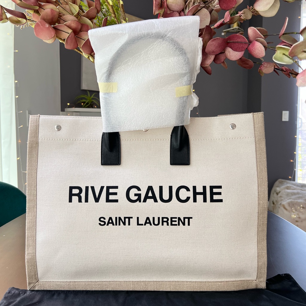 Saint Laurent Men's North/South Rive Gauche Canvas Tote Bag